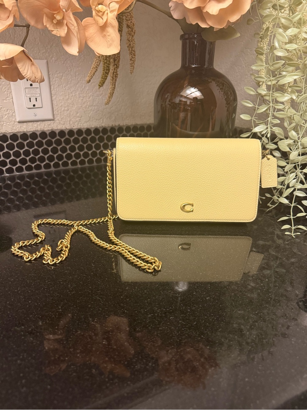 Coach Mila Crossbody Pebble Leather Bag With Gold Chain Hardware